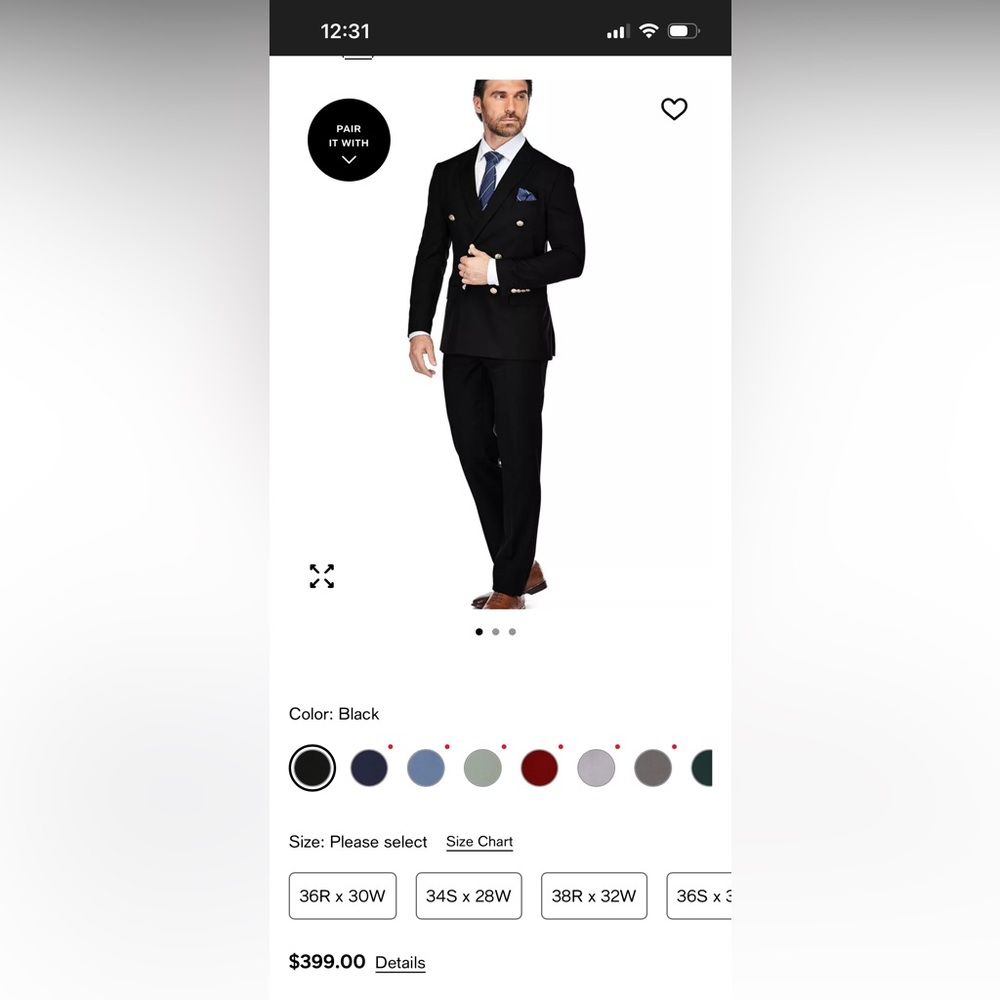 Elegant Black Double-Breasted Suit for Men